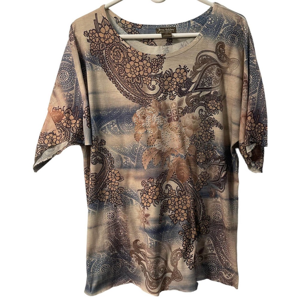 Jane Ashley XL Top Floral Stretch 1/2 Sleeves Sparkle